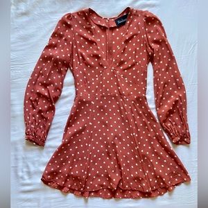 Rails Polka Dot Long-Sleeve Mini Dress in Rust